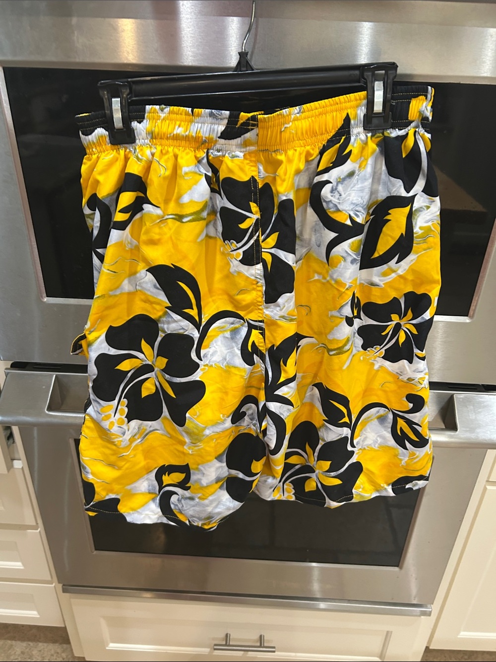Speedo Yellow Black White Floral Swim Trunks for Men